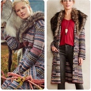 Anthropologie Angel of the North Shawled Fair Isle boho sweater coat jacket